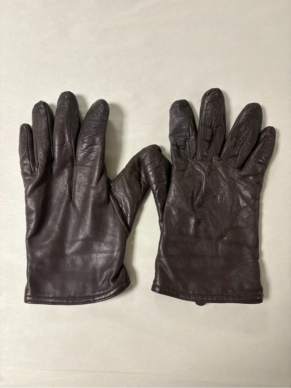 Vintage Womens Classic Brown Soft Leather Driving Winter Gloves Large